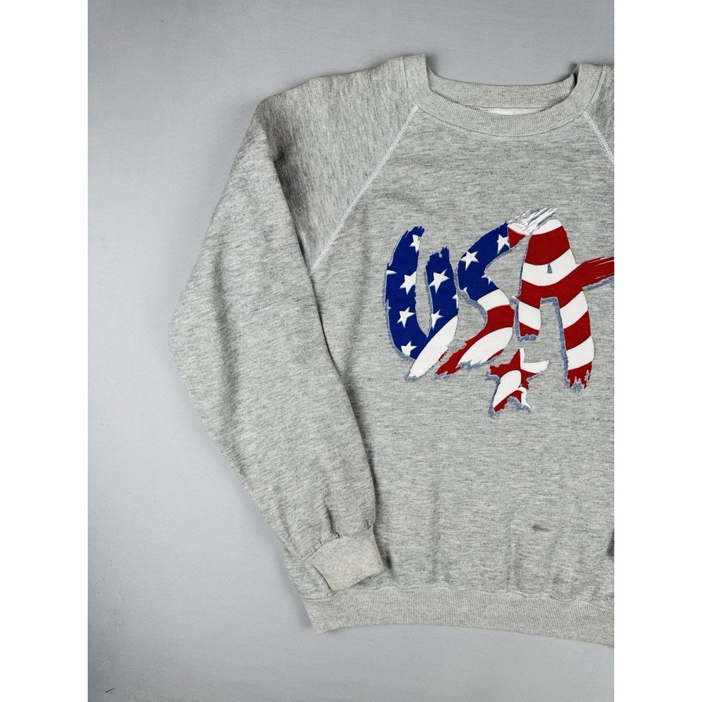 Vintage 80s USA Flag Sweatshirt Hanes Raglan Crewneck Made USA XL - Picture 4 of 10